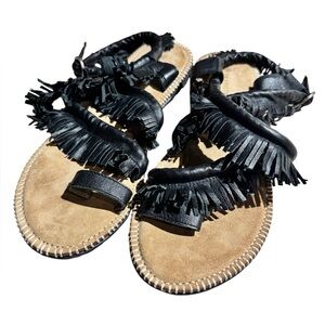 SUNDANCE MANITOBAH black leather fringe sandals Size 9